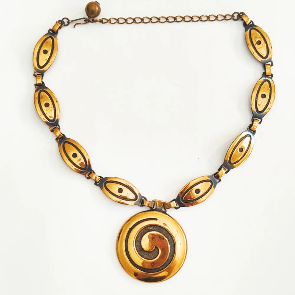 Vintage Oversized Mid-Century Modern Copper Necklace - Picture 2 of 6